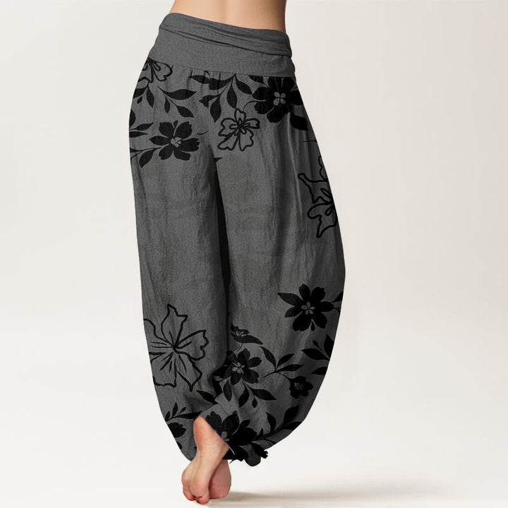 Pantaloni harem da donna con elastico in vita, in cotone, retrò, con motivo semplice di fiori e foglie, motivo Buddha Stones - image 6