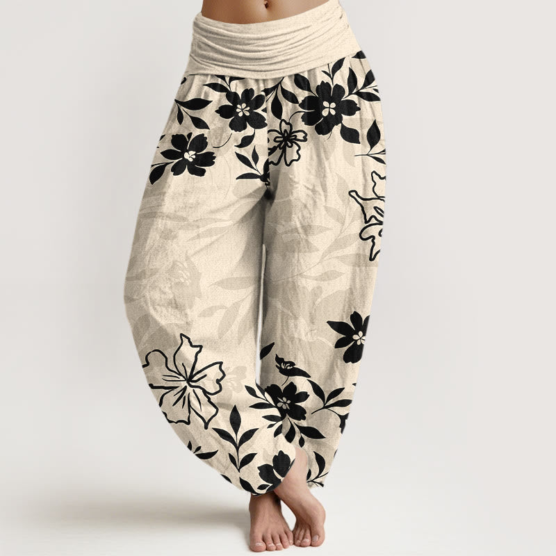 Pantaloni harem da donna con elastico in vita, in cotone, retrò, con motivo semplice di fiori e foglie, motivo Buddha Stones - PapayaWhip - US16, UK/AU20, EU48 (3XL) - image 8