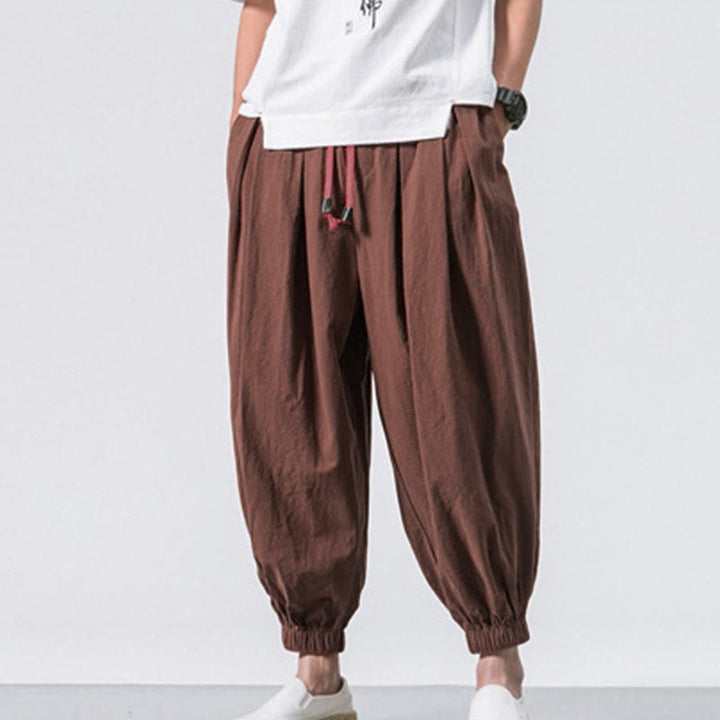Pantaloni sportivi casual da uomo Buddha Stones in cotone tinta unita con coulisse e tasche - image 35