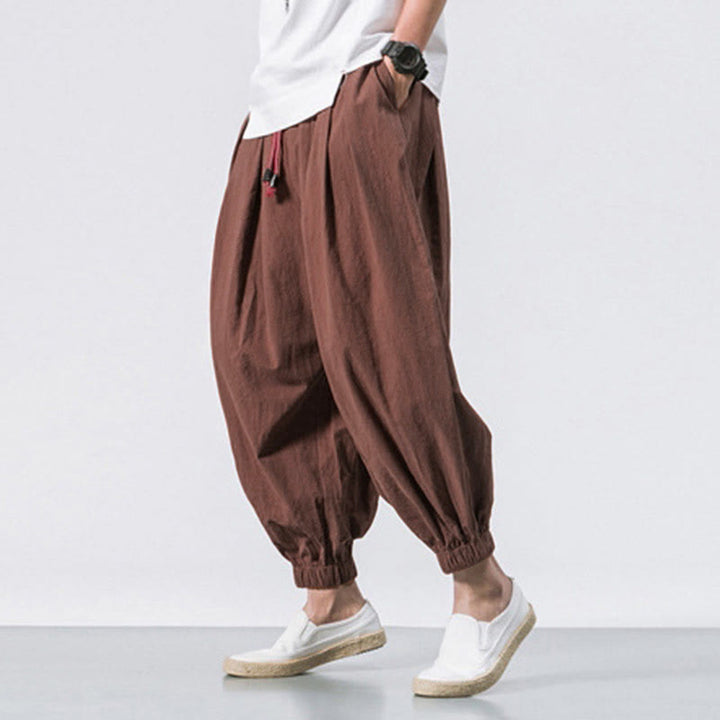 Pantaloni sportivi casual da uomo Buddha Stones in cotone tinta unita con coulisse e tasche - image 29