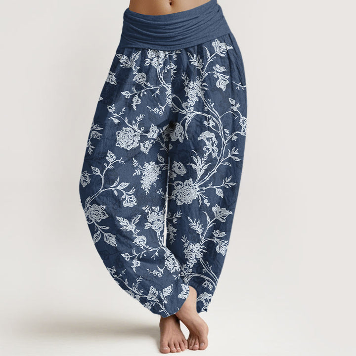 Pantaloni harem da donna con elastico in vita e motivo floreale in cotone a copertura totale Buddha Stones - SteelBlue - US16, UK/AU20, EU48 (3XL) - image 0