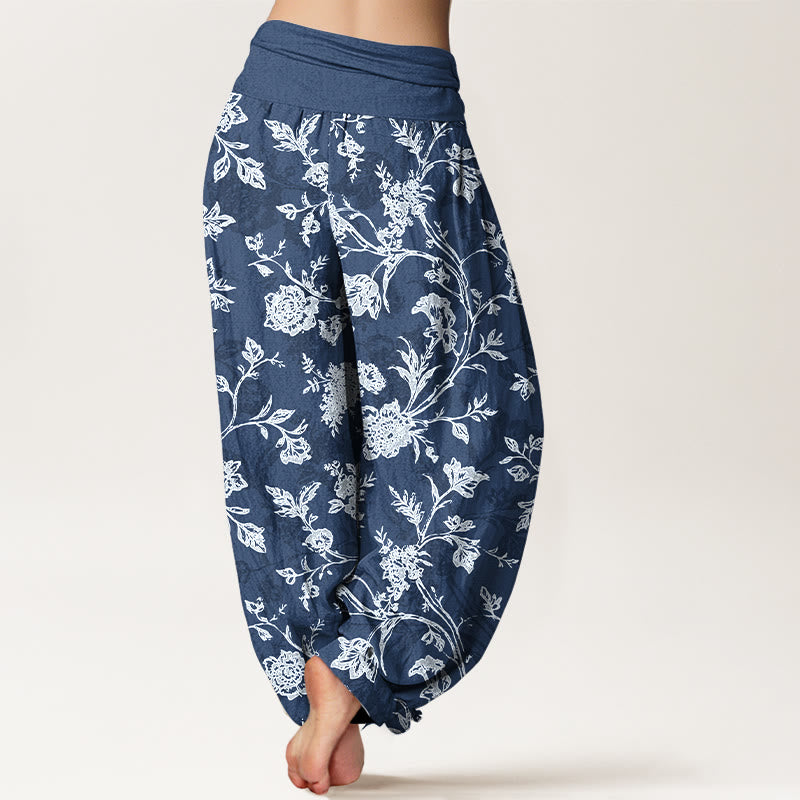 Pantaloni harem da donna con elastico in vita e motivo floreale in cotone a copertura totale Buddha Stones - image 1