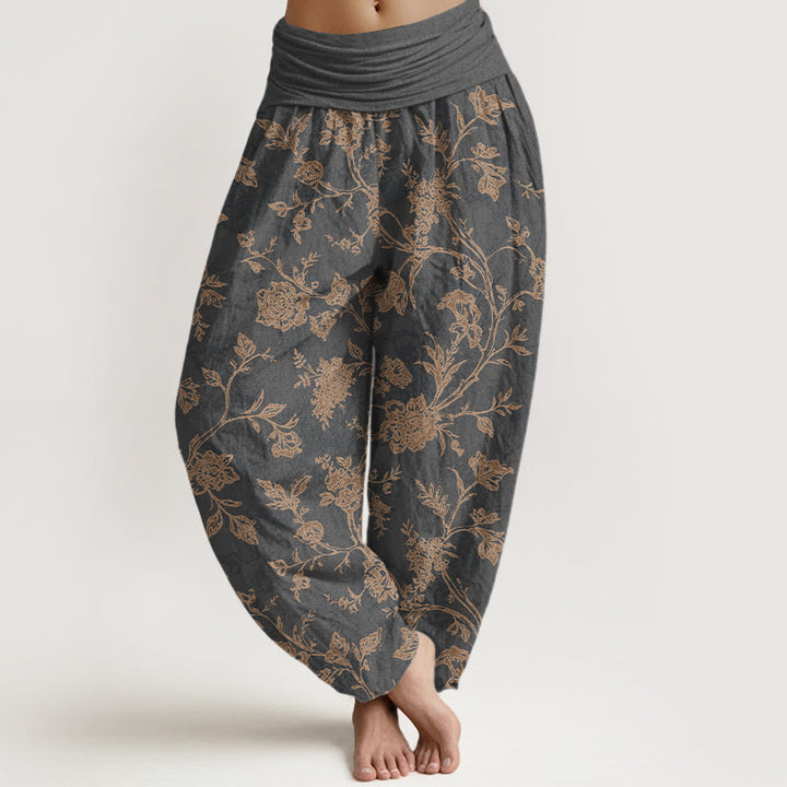 Pantaloni harem da donna con elastico in vita e motivo floreale in cotone a copertura totale Buddha Stones - Grigio scuro - US16, UK/AU20, EU48 (3XL) - image 5