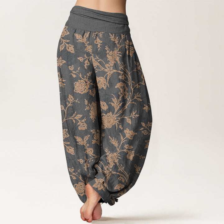 Pantaloni harem da donna con elastico in vita e motivo floreale in cotone a copertura totale Buddha Stones - image 6