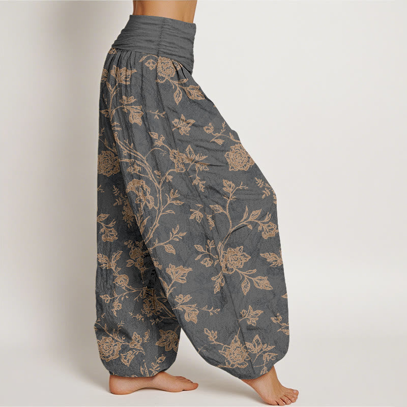 Pantaloni harem da donna con elastico in vita e motivo floreale in cotone a copertura totale Buddha Stones - image 7