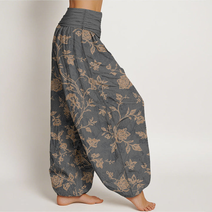 Pantaloni harem da donna con elastico in vita e motivo floreale in cotone a copertura totale Buddha Stones - image 7
