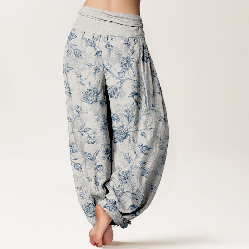 Pantaloni harem da donna con elastico in vita e motivo floreale in cotone a copertura totale Buddha Stones - image 9
