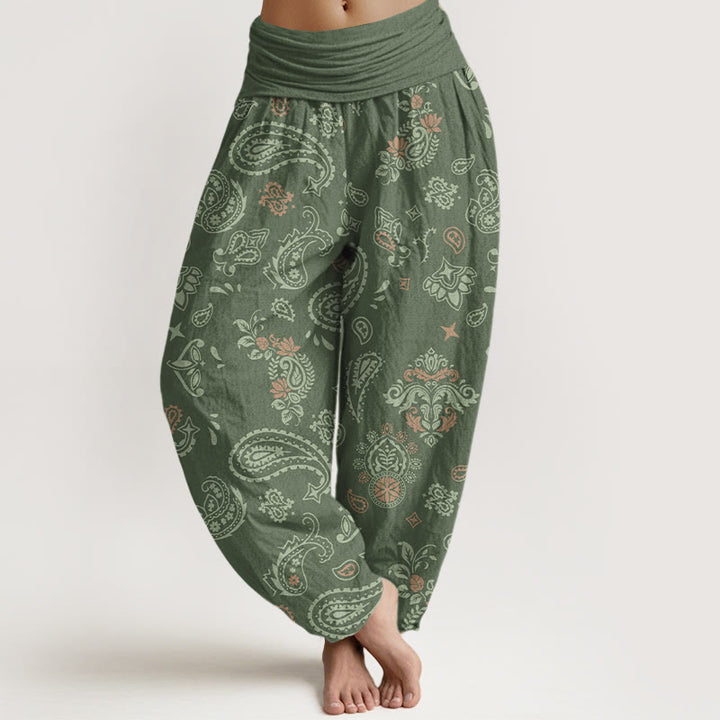 Pantaloni harem da donna con elastico in vita e motivo paisley vintage in cotone Buddha Stones - SeaGreen - US16, UK/AU20, EU48 (3XL) - image 0