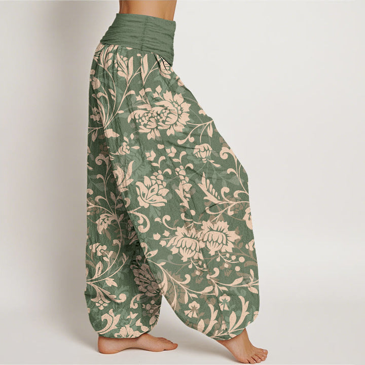 Pantaloni harem da donna con elastico in vita, in cotone, sobrio e lussuoso, con motivo floreale e tralci di vite , Buddha Stones - image 2