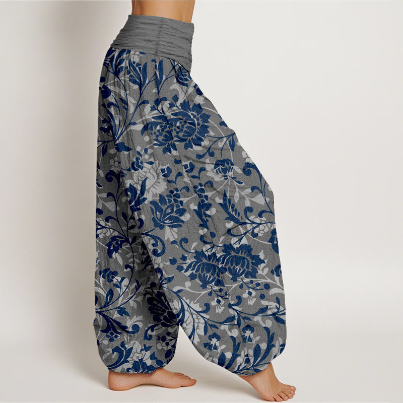Pantaloni harem da donna con elastico in vita, in cotone, sobrio e lussuoso, con motivo floreale e tralci di vite , Buddha Stones - image 7