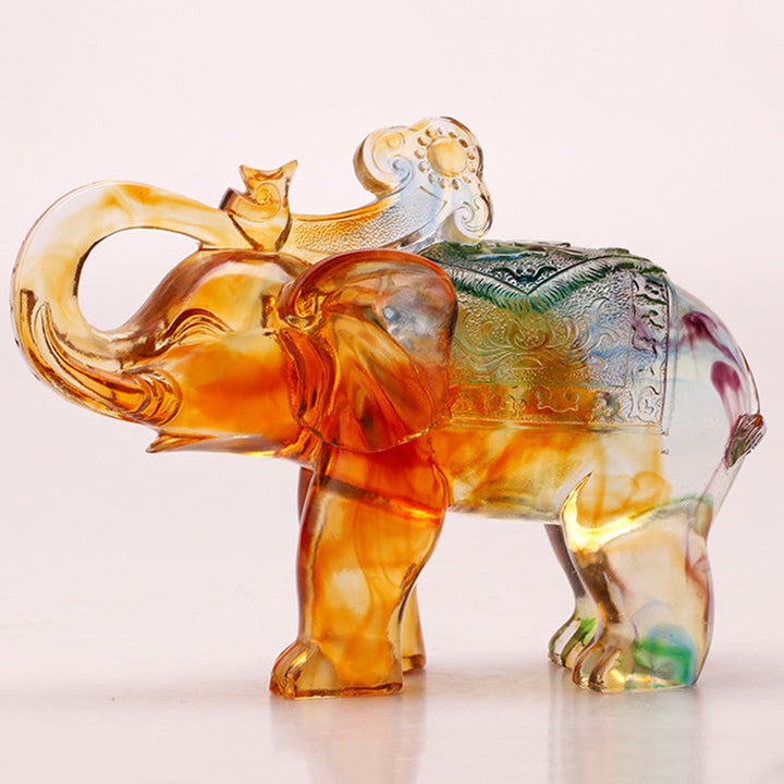 Buddha Stones fatte a mano in cristallo Liuli, pezzo d'arte raffigurante un elefante, saggezza e ricchezza, decorazione per la casa - Manico Ruyi a forma di elefante 23,8*10*14,5 cm - image 6
