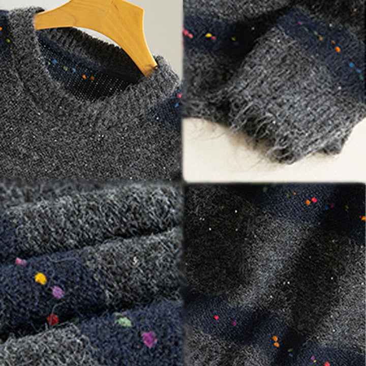 Maglione da donna in cotone con scollo rotondo e maniche lunghe, motivo a strisce invernali Buddha Stones - image 19