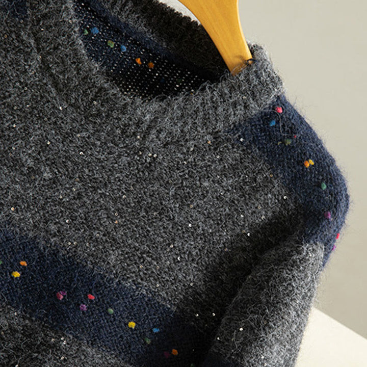 Maglione da donna in cotone con scollo rotondo e maniche lunghe, motivo a strisce invernali Buddha Stones - image 22