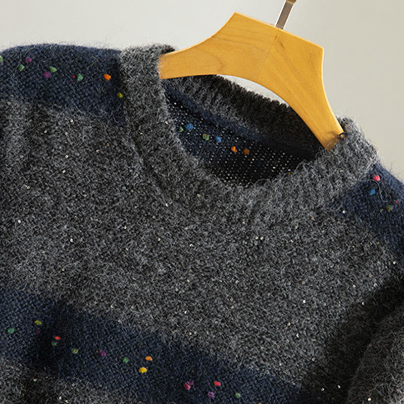Maglione da donna in cotone con scollo rotondo e maniche lunghe, motivo a strisce invernali Buddha Stones - image 20
