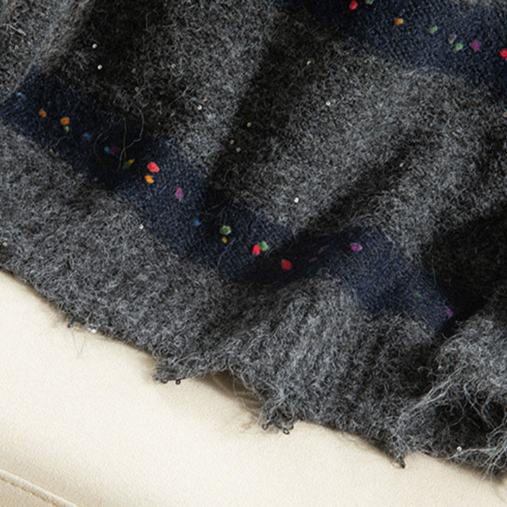 Maglione da donna in cotone con scollo rotondo e maniche lunghe, motivo a strisce invernali Buddha Stones - image 28
