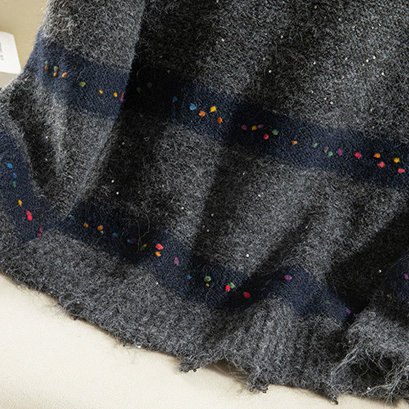 Maglione da donna in cotone con scollo rotondo e maniche lunghe, motivo a strisce invernali Buddha Stones - image 26