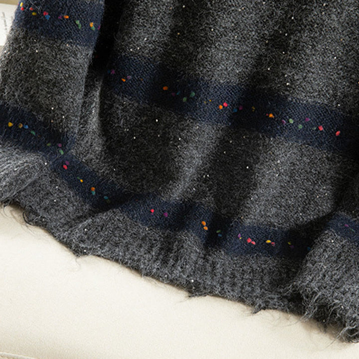 Maglione da donna in cotone con scollo rotondo e maniche lunghe, motivo a strisce invernali Buddha Stones - image 25
