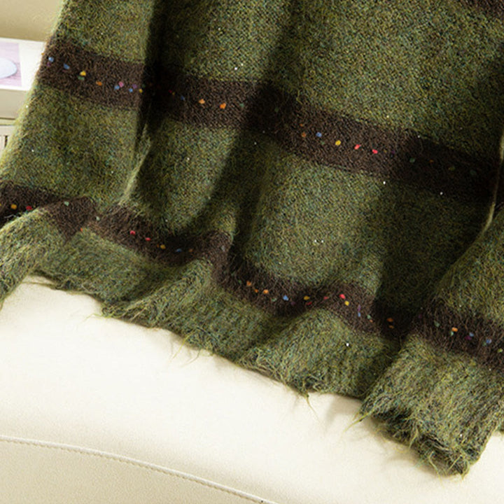 Maglione da donna in cotone con scollo rotondo e maniche lunghe, motivo a strisce invernali Buddha Stones - image 7