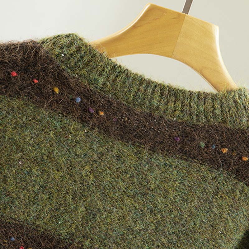 Maglione da donna in cotone con scollo rotondo e maniche lunghe, motivo a strisce invernali Buddha Stones - image 5
