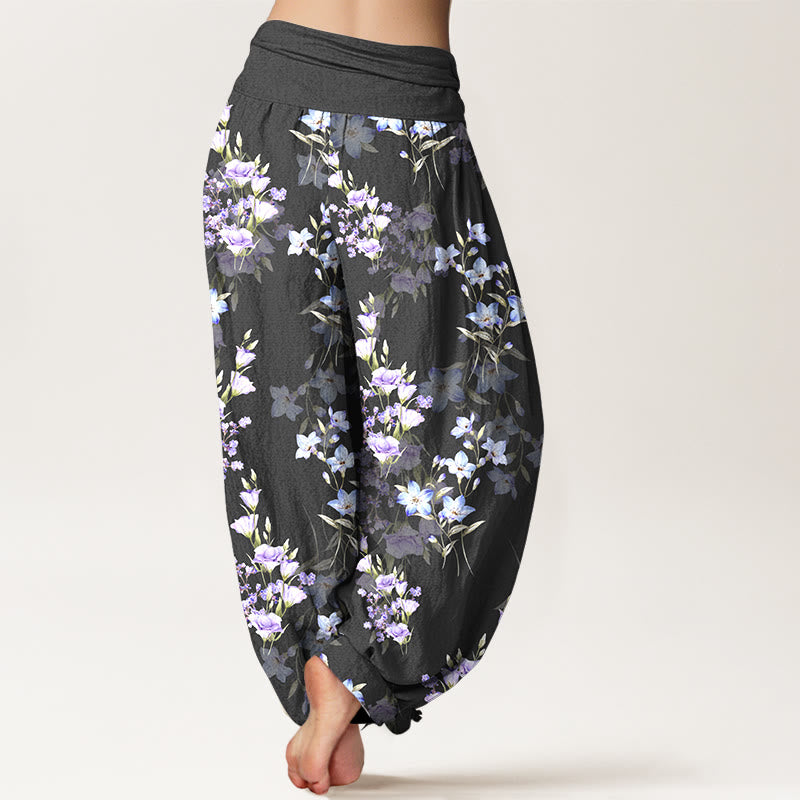 Pantaloni harem da donna con elastico in vita, in cotone, a forma di stella, a forma di tromba, con motivo floreale, motivo Buddha Stones - image 1