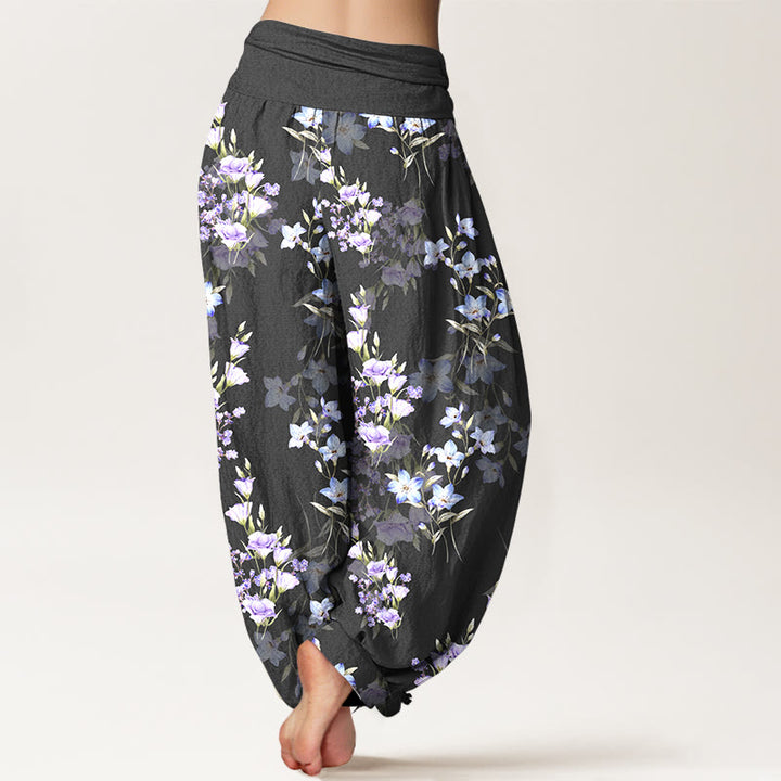 Pantaloni harem da donna con elastico in vita, in cotone, a forma di stella, a forma di tromba, con motivo floreale, motivo Buddha Stones - image 1