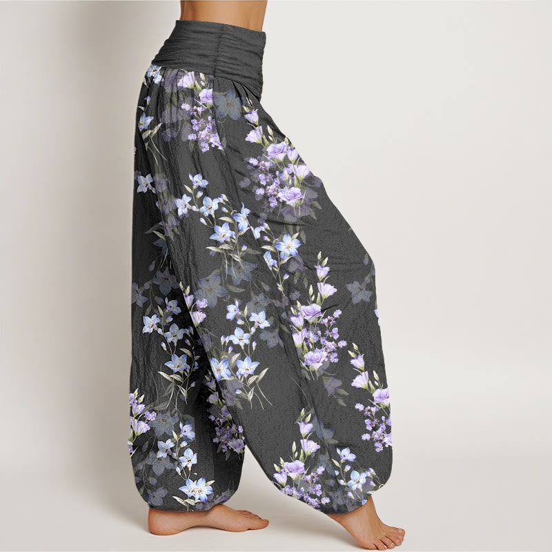 Pantaloni harem da donna con elastico in vita, in cotone, a forma di stella, a forma di tromba, con motivo floreale, motivo Buddha Stones - image 2