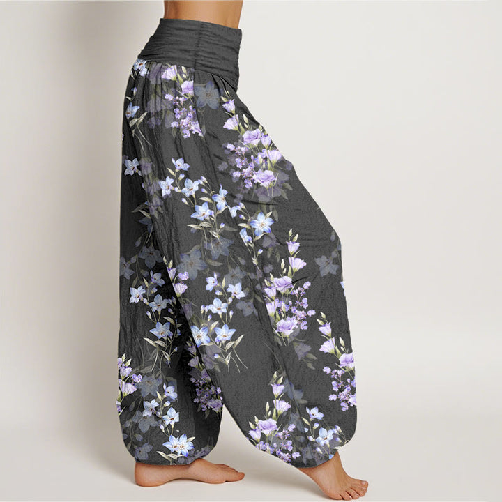 Pantaloni harem da donna con elastico in vita, in cotone, a forma di stella, a forma di tromba, con motivo floreale, motivo Buddha Stones - image 2