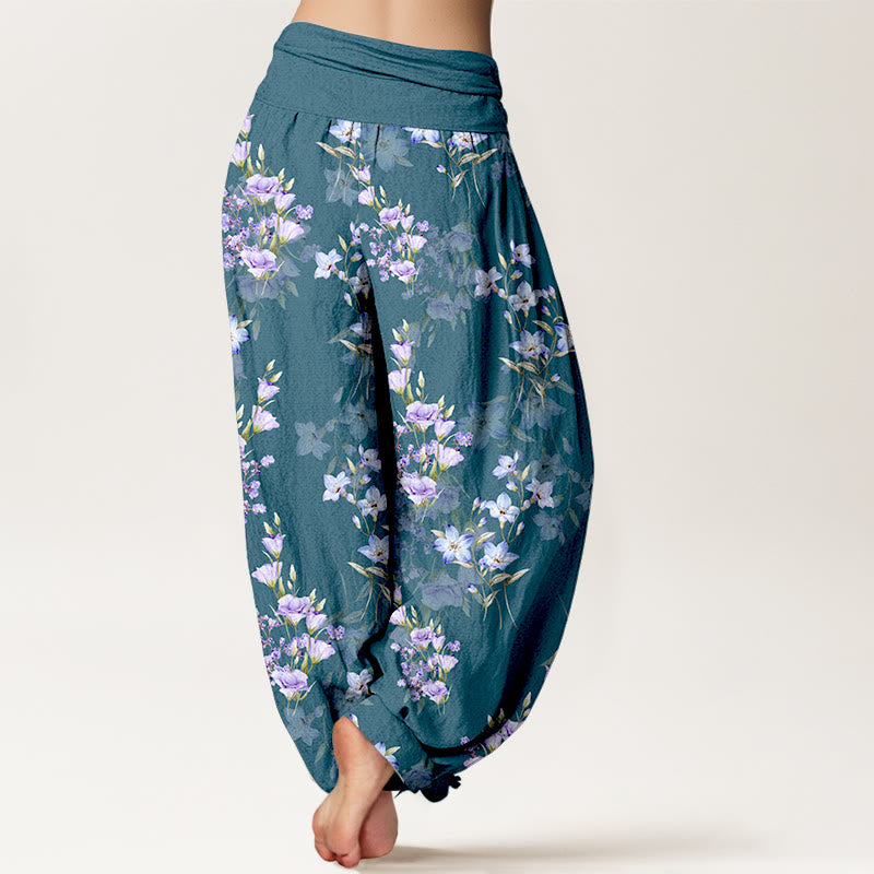 Pantaloni harem da donna con elastico in vita, in cotone, a forma di stella, a forma di tromba, con motivo floreale, motivo Buddha Stones - image 6