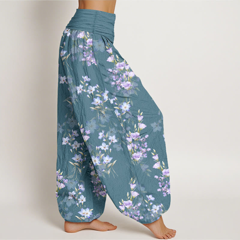 Pantaloni harem da donna con elastico in vita, in cotone, a forma di stella, a forma di tromba, con motivo floreale, motivo Buddha Stones - image 7