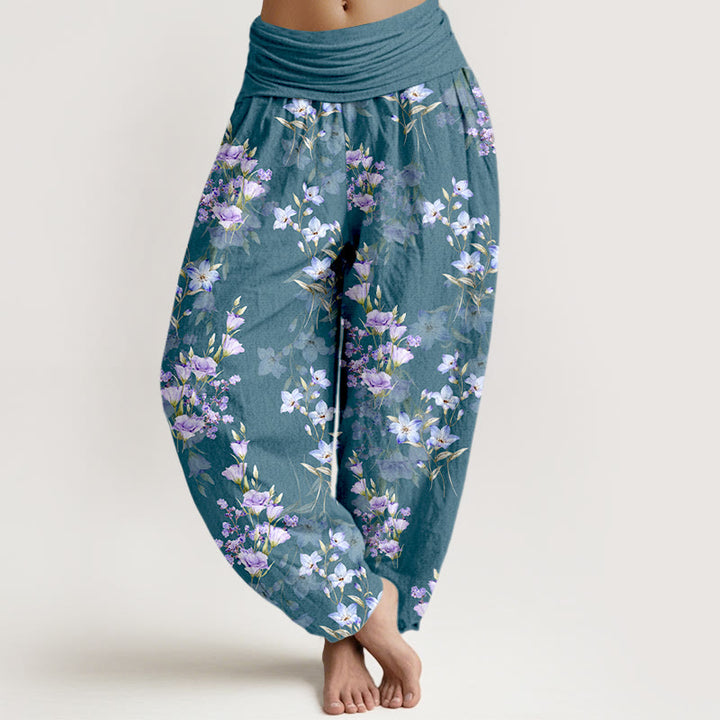 Pantaloni harem da donna con elastico in vita, in cotone, a forma di stella, a forma di tromba, con motivo floreale, motivo Buddha Stones - CadetBlue - US16, UK/AU20, EU48 (3XL) - image 5