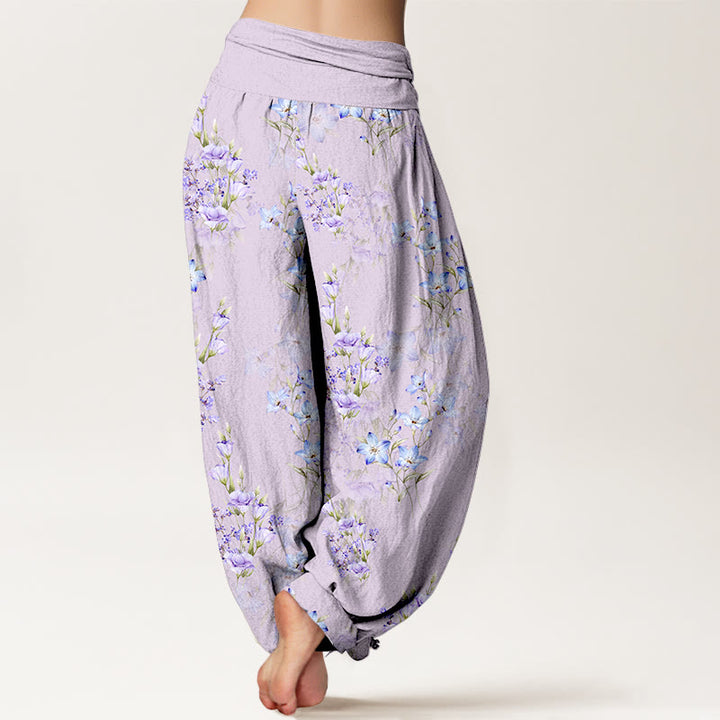 Pantaloni harem da donna con elastico in vita, in cotone, a forma di stella, a forma di tromba, con motivo floreale, motivo Buddha Stones - image 9
