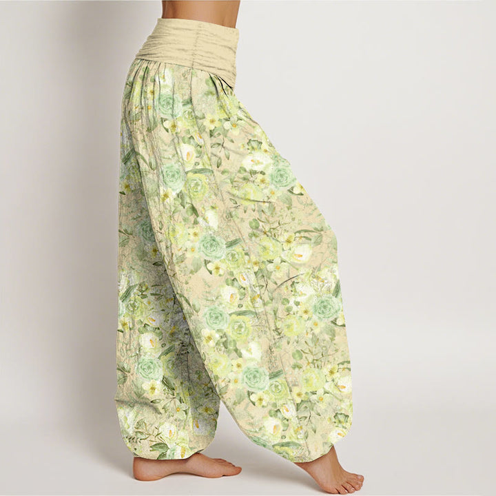 Pantaloni harem da donna con elastico in vita e motivo floreale pastorale in cotone Buddha Stones - image 2