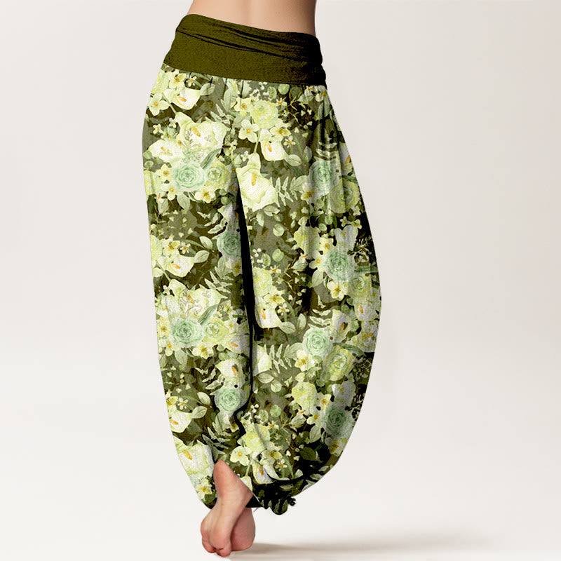 Pantaloni harem da donna con elastico in vita e motivo floreale pastorale in cotone Buddha Stones - image 6