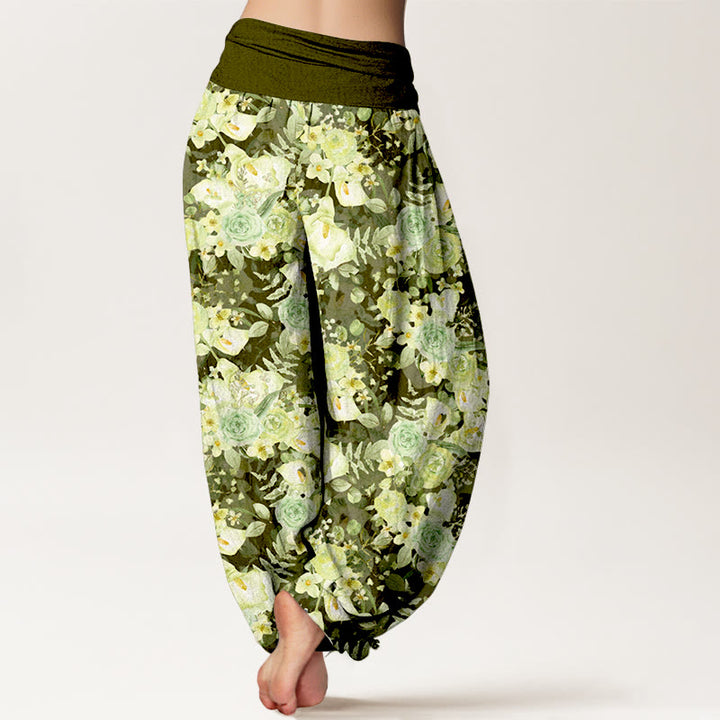 Pantaloni harem da donna con elastico in vita e motivo floreale pastorale in cotone Buddha Stones - image 6