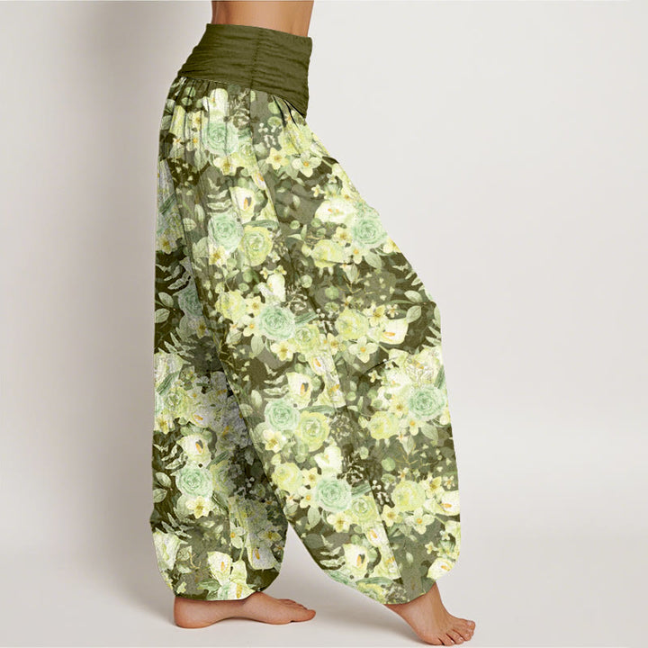 Pantaloni harem da donna con elastico in vita e motivo floreale pastorale in cotone Buddha Stones - image 7