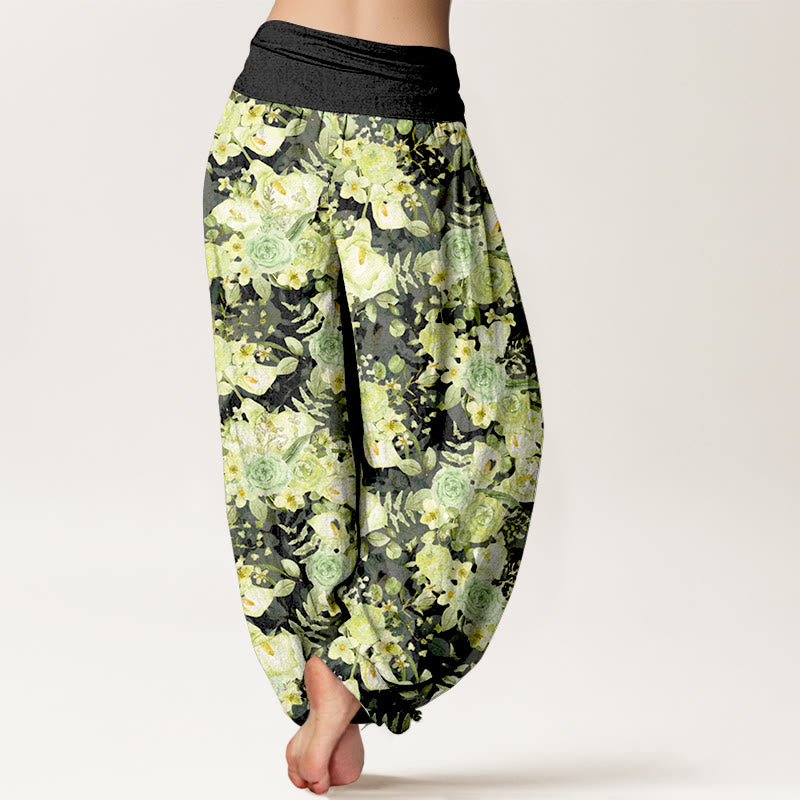 Pantaloni harem da donna con elastico in vita e motivo floreale pastorale in cotone Buddha Stones - image 9