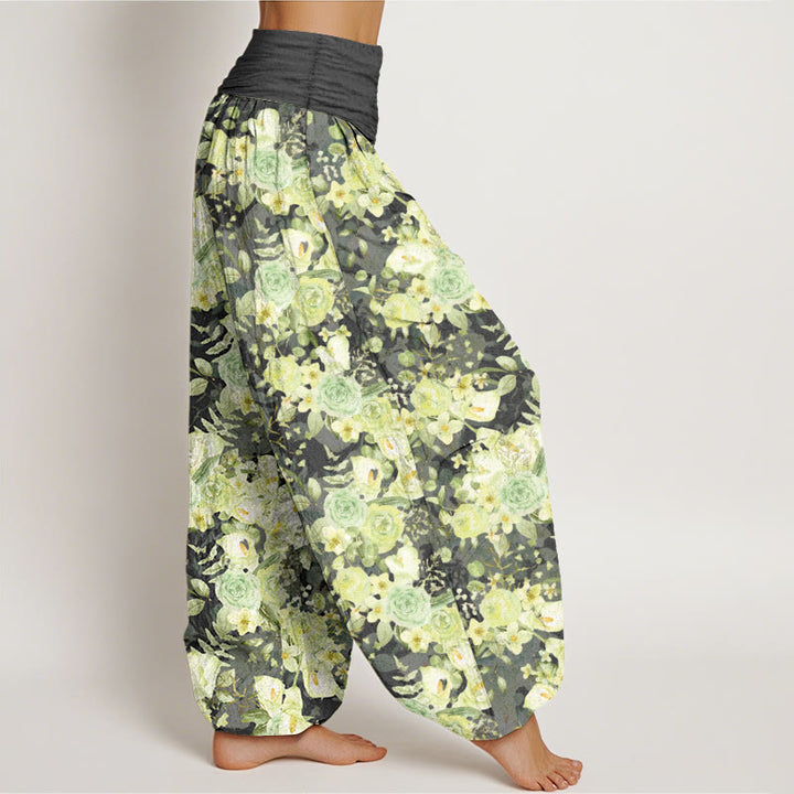 Pantaloni harem da donna con elastico in vita e motivo floreale pastorale in cotone Buddha Stones - image 10