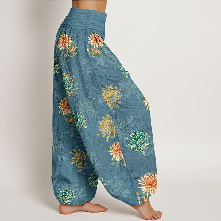 Pantaloni harem da Buddha Stones con elastico in vita, motivo crisantemo, in cotone, vari colori - image 2