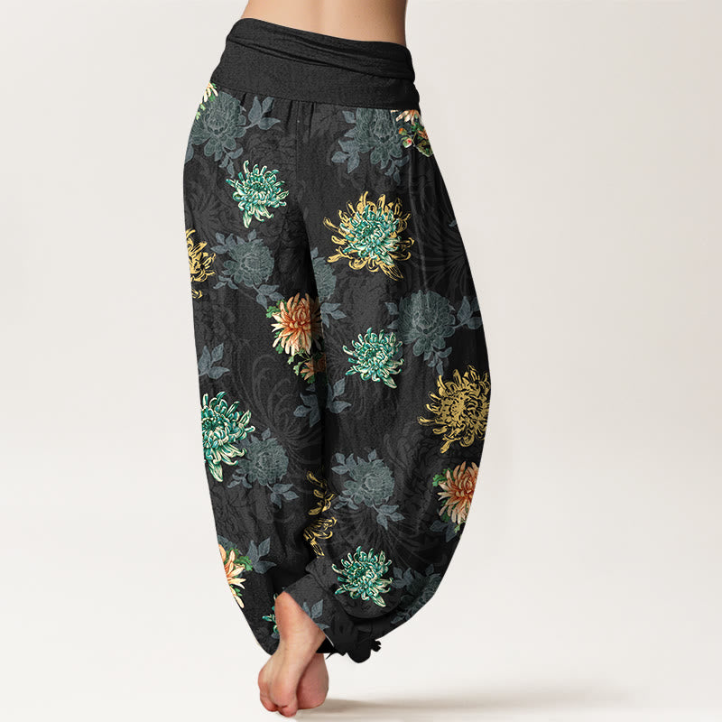 Pantaloni harem da Buddha Stones con elastico in vita, motivo crisantemo, in cotone, vari colori - image 6