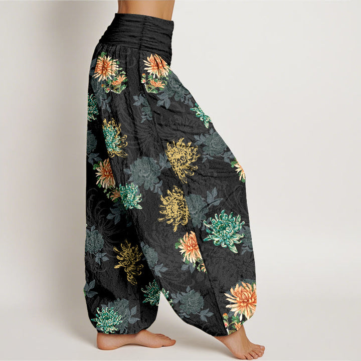 Pantaloni harem da Buddha Stones con elastico in vita, motivo crisantemo, in cotone, vari colori - image 7