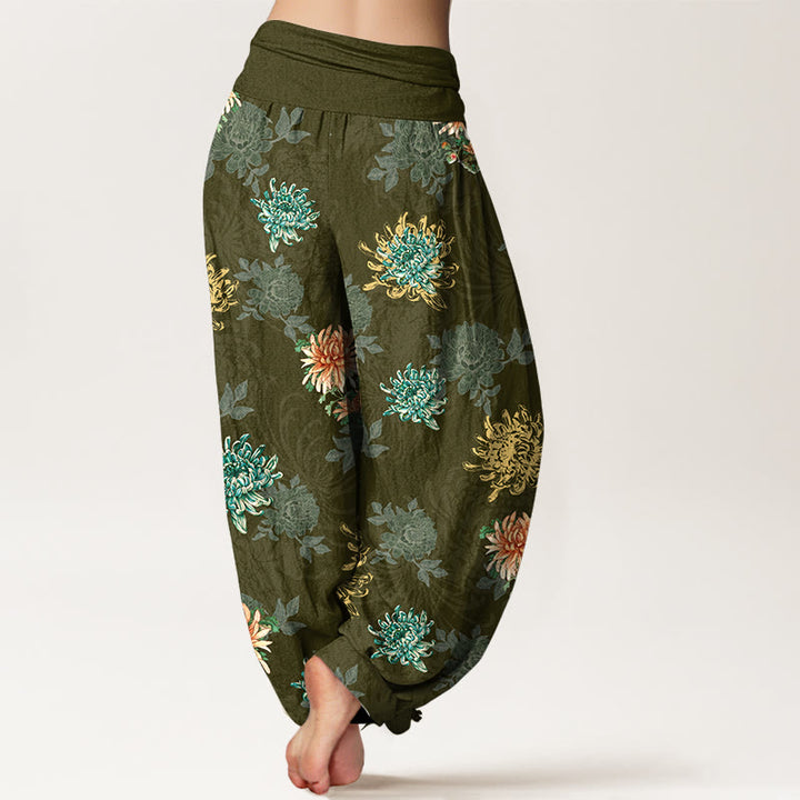 Pantaloni harem da Buddha Stones con elastico in vita, motivo crisantemo, in cotone, vari colori - image 9