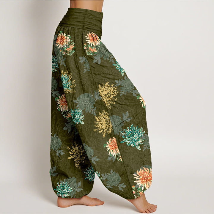 Pantaloni harem da Buddha Stones con elastico in vita, motivo crisantemo, in cotone, vari colori - image 10