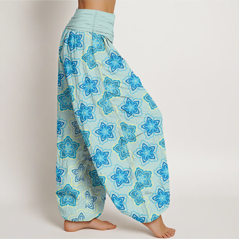 Pantaloni harem da donna con elastico in vita e motivo floreale a cinque petali in cotone con motivo Buddha Stones - image 2