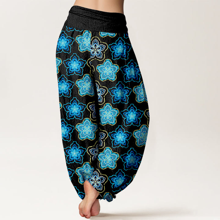 Pantaloni harem da donna con elastico in vita e motivo floreale a cinque petali in cotone con motivo Buddha Stones - image 6