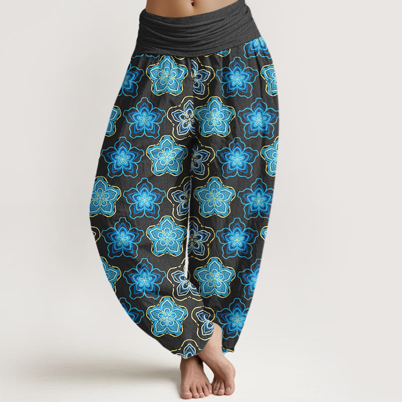 Pantaloni harem da donna con elastico in vita e motivo floreale a cinque petali in cotone con motivo Buddha Stones - Nero - US16, UK/AU20, EU48 (3XL) - image 5