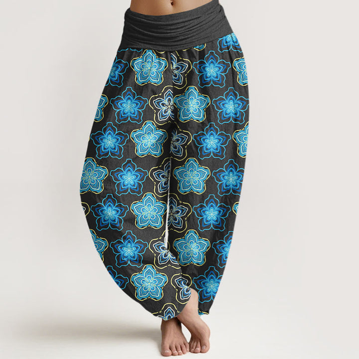 Pantaloni harem da donna con elastico in vita e motivo floreale a cinque petali in cotone con motivo Buddha Stones - Nero - US16, UK/AU20, EU48 (3XL) - image 5