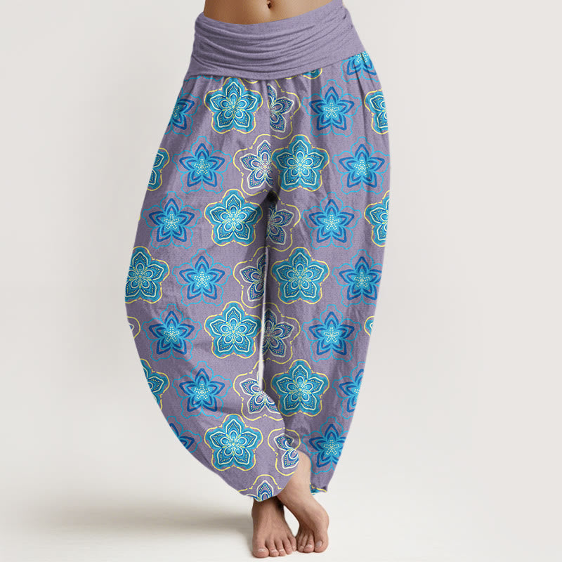 Pantaloni harem da donna con elastico in vita e motivo floreale a cinque petali in cotone con motivo Buddha Stones - Prugna - US16, UK/AU20, EU48 (3XL) - image 8