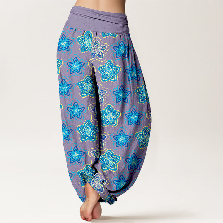 Pantaloni harem da donna con elastico in vita e motivo floreale a cinque petali in cotone con motivo Buddha Stones - image 9