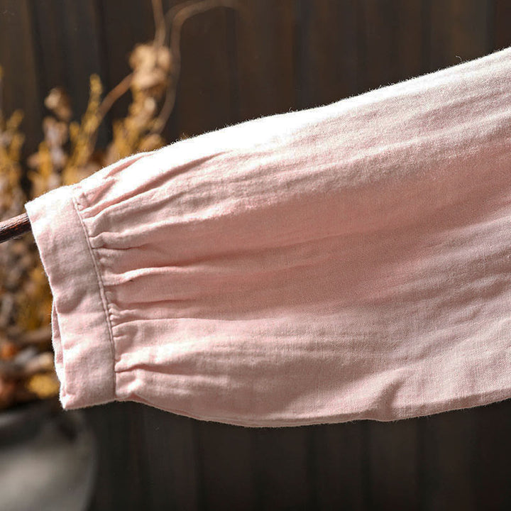 Buddha Stones Camicia da donna in cotone con colletto in pizzo, manica lunga, abbottonata, primavera-autunno - image 13