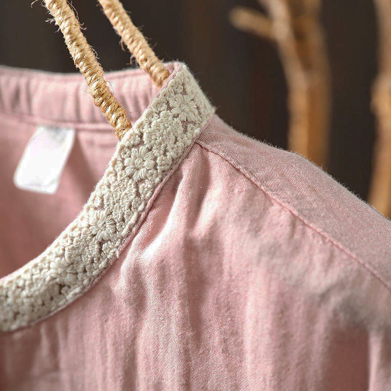 Buddha Stones Camicia da donna in cotone con colletto in pizzo, manica lunga, abbottonata, primavera-autunno - image 9